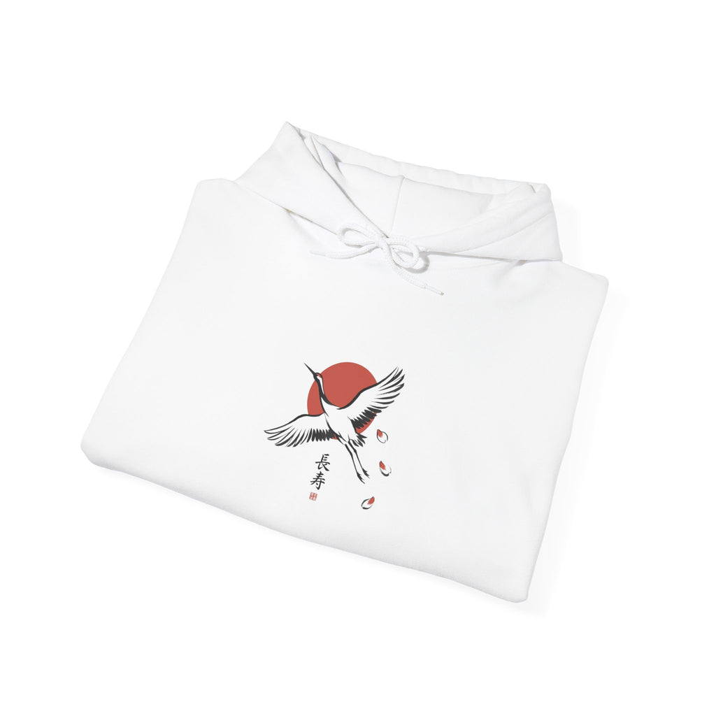 Cranes & Rising Sun Hoodie | Japanese streetwear, kanji, cherry blossom graphic