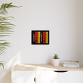 Belgium Flag Matte Canvas Framed Wall Art — Vertical Tricolor with Belfry Silhouette