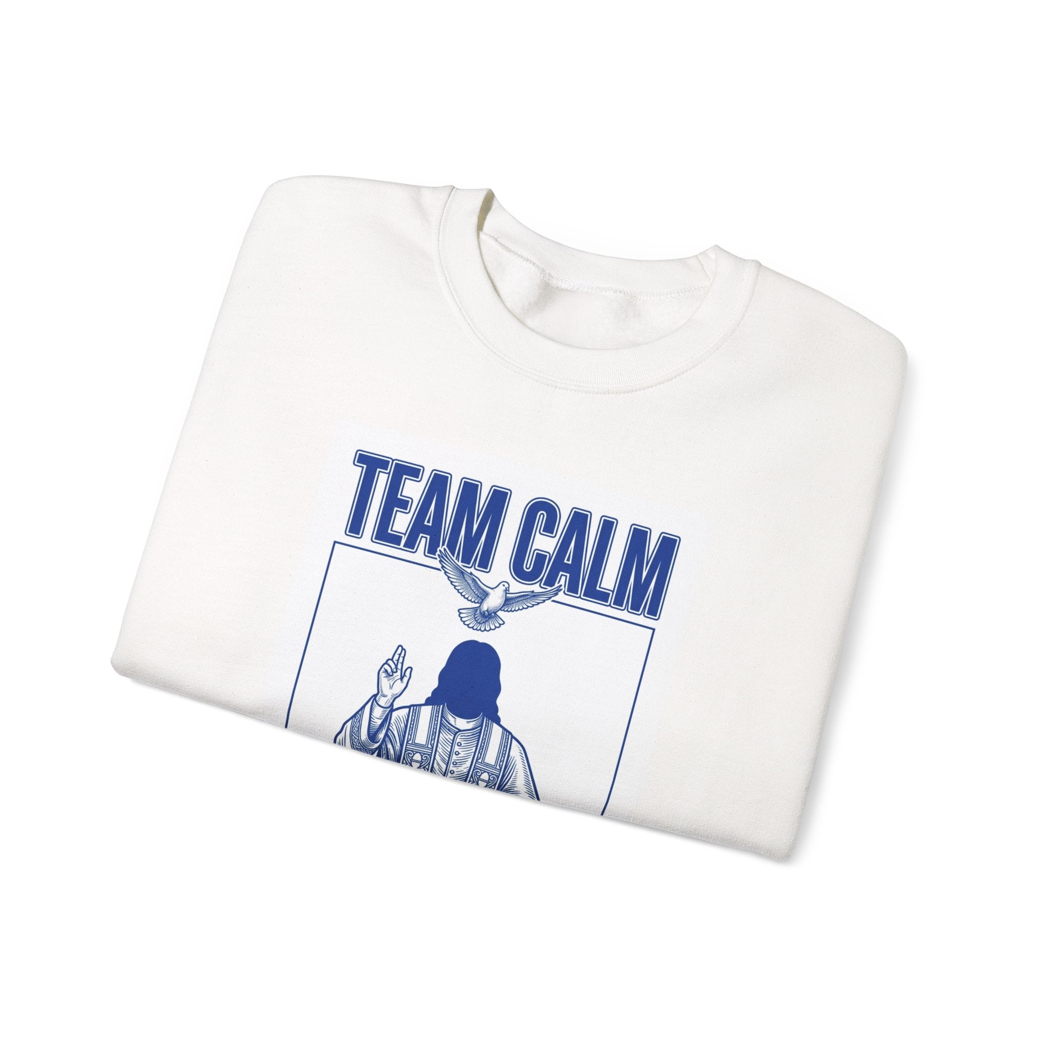 Team Calm 'Unbothered' Crewneck Sweatshirt | Pope‑coded Symbolism, Minimalist Religious Graphic