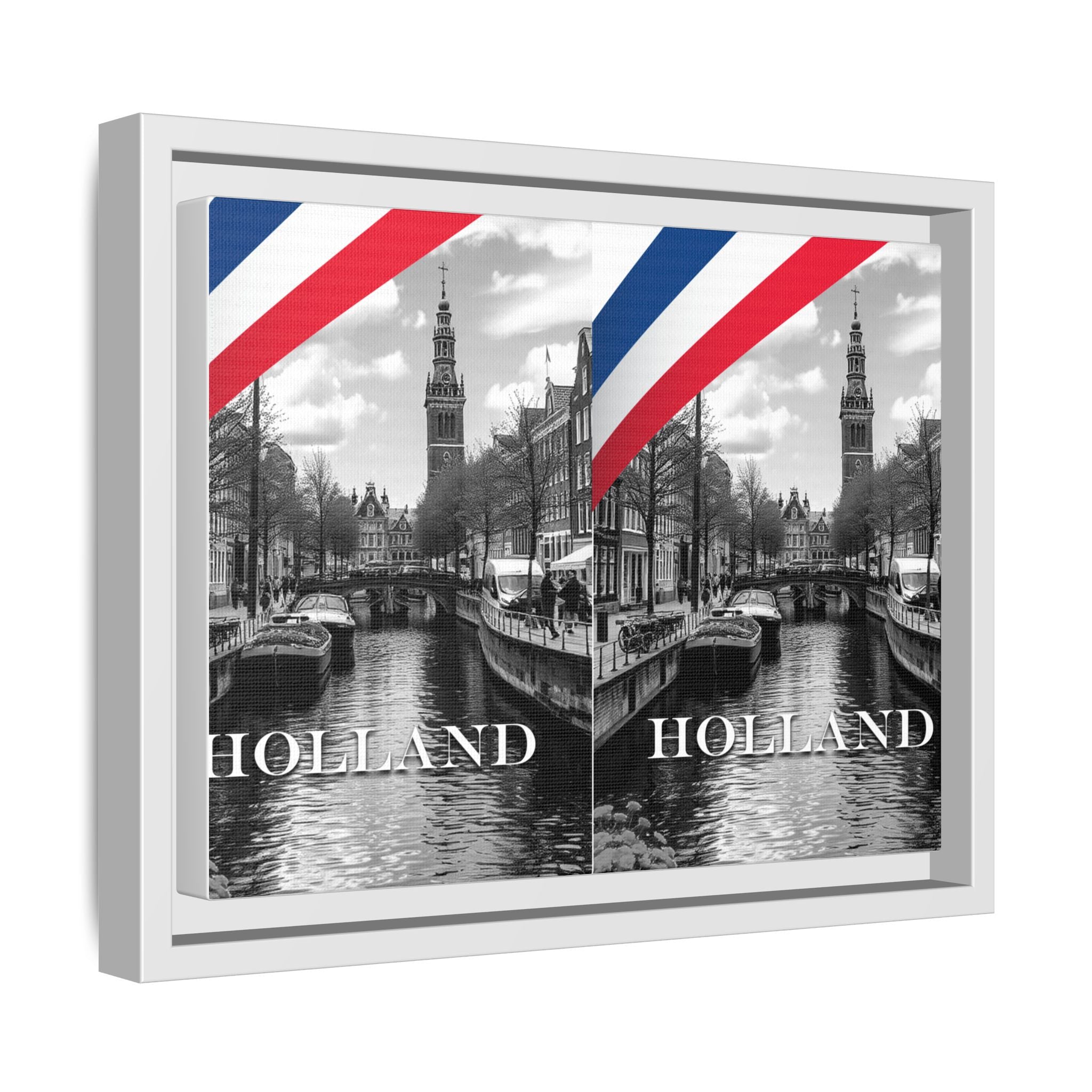 Holland Canal Framed Canvas Print — Dutch Flag Travel Wall Art