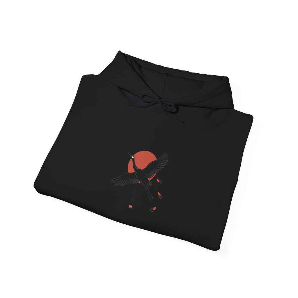 Cranes & Rising Sun Hoodie | Japanese streetwear, kanji, cherry blossom graphic