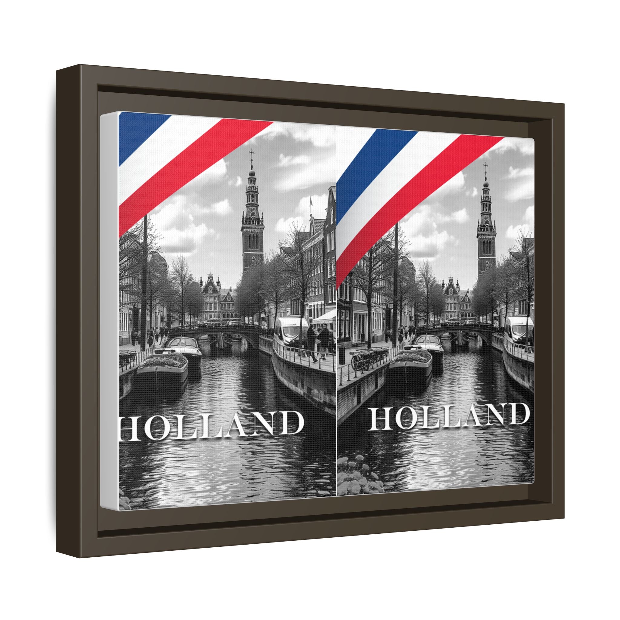 Holland Canal Framed Canvas Print — Dutch Flag Travel Wall Art