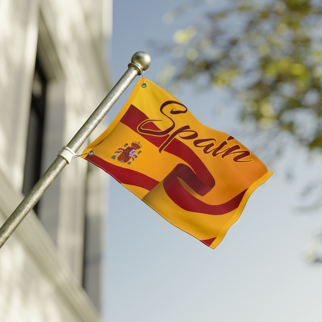 Spain Double-Sided Flag - Spanish Crest & Ribbon Outdoor Banner
