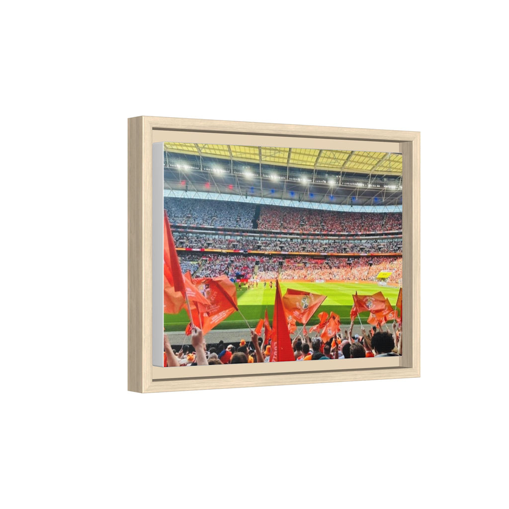 Stadium Fans Matte Framed Canvas — Soccer Crowd with Red Flags Wall Art