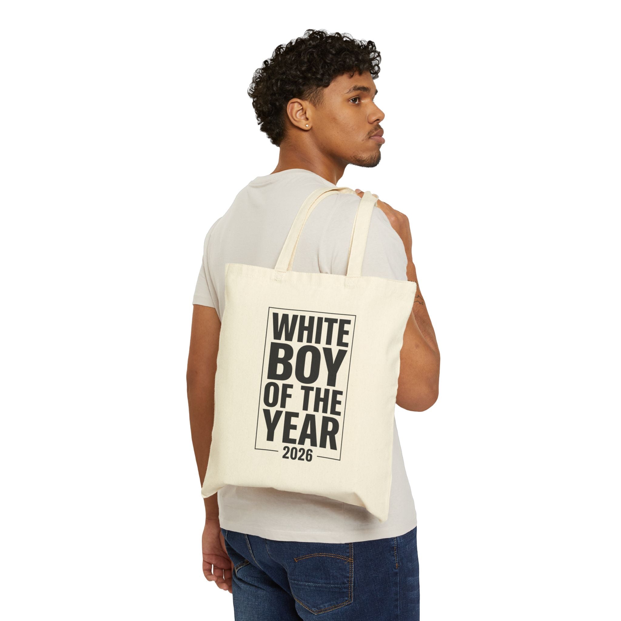 White Boy of the Year Tote | Meme Slogan Canvas, Ironic Text 2026