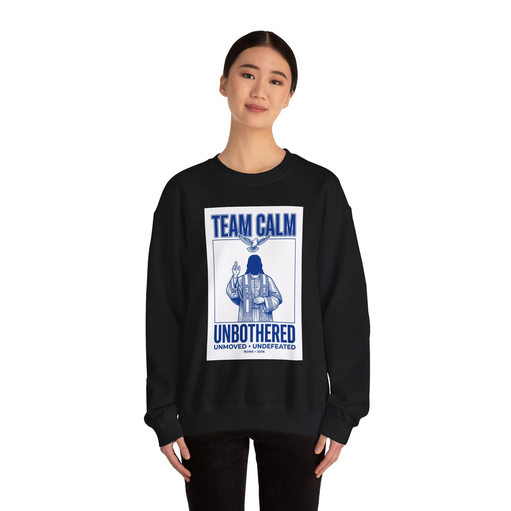 Team Calm 'Unbothered' Crewneck Sweatshirt | Pope‑coded Symbolism, Minimalist Religious Graphic