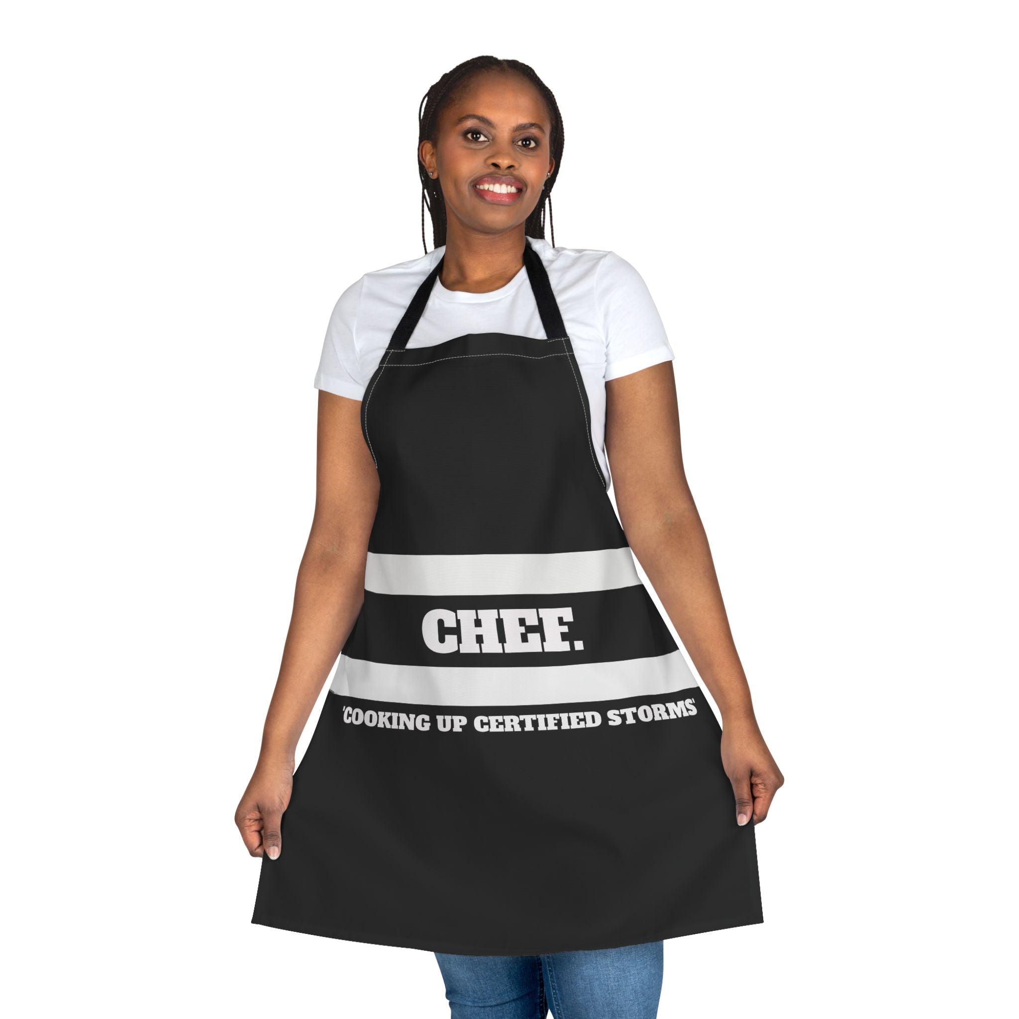 Chef Apron — "Cooking Up Certified Storms" Black Kitchen Apron