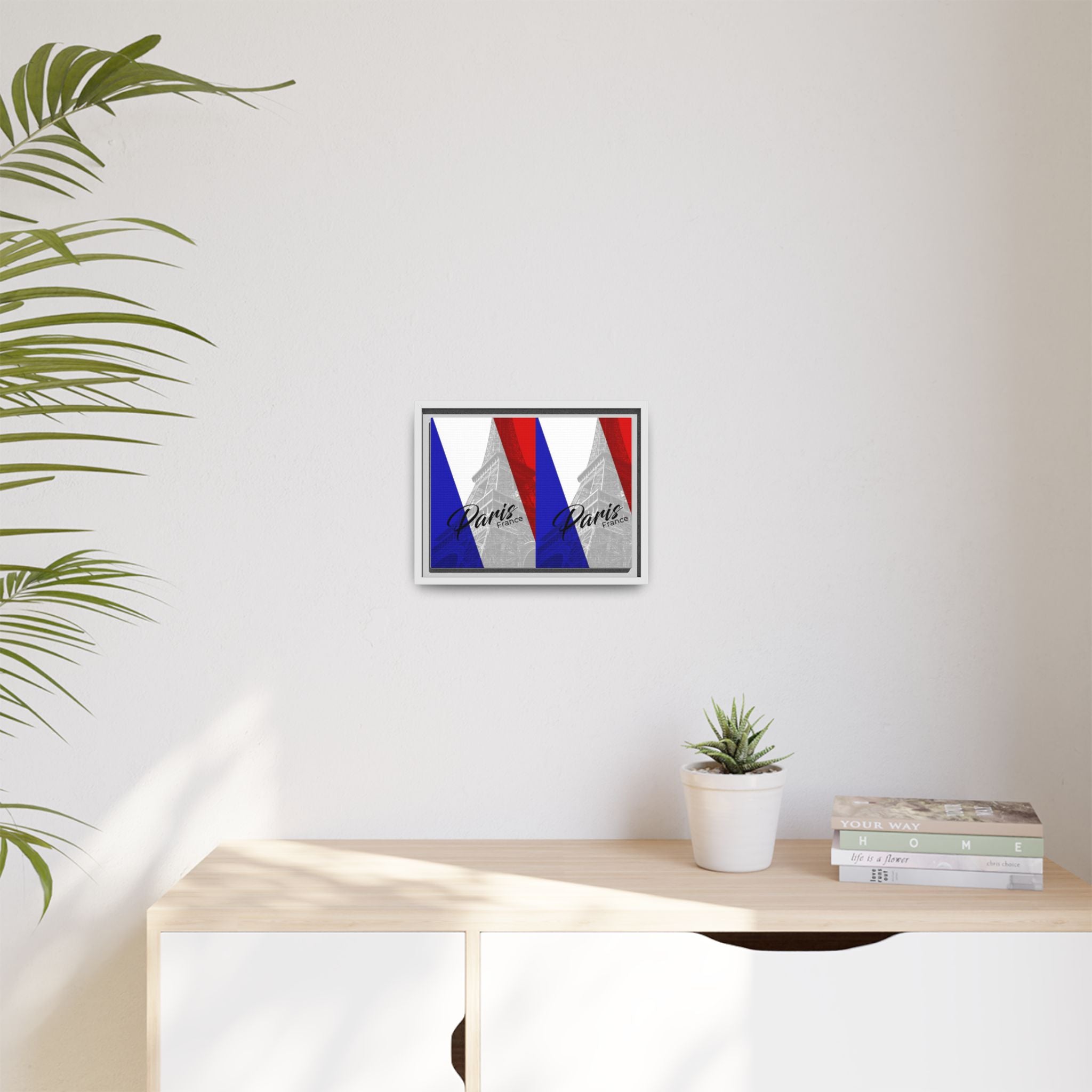 Paris Eiffel Matte Canvas Framed Wall Art — French Flag Pop-Print