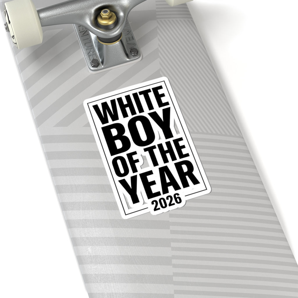 White Boy of the Year sticker, Meme Sticker, Bold Black Text Kiss-Cut