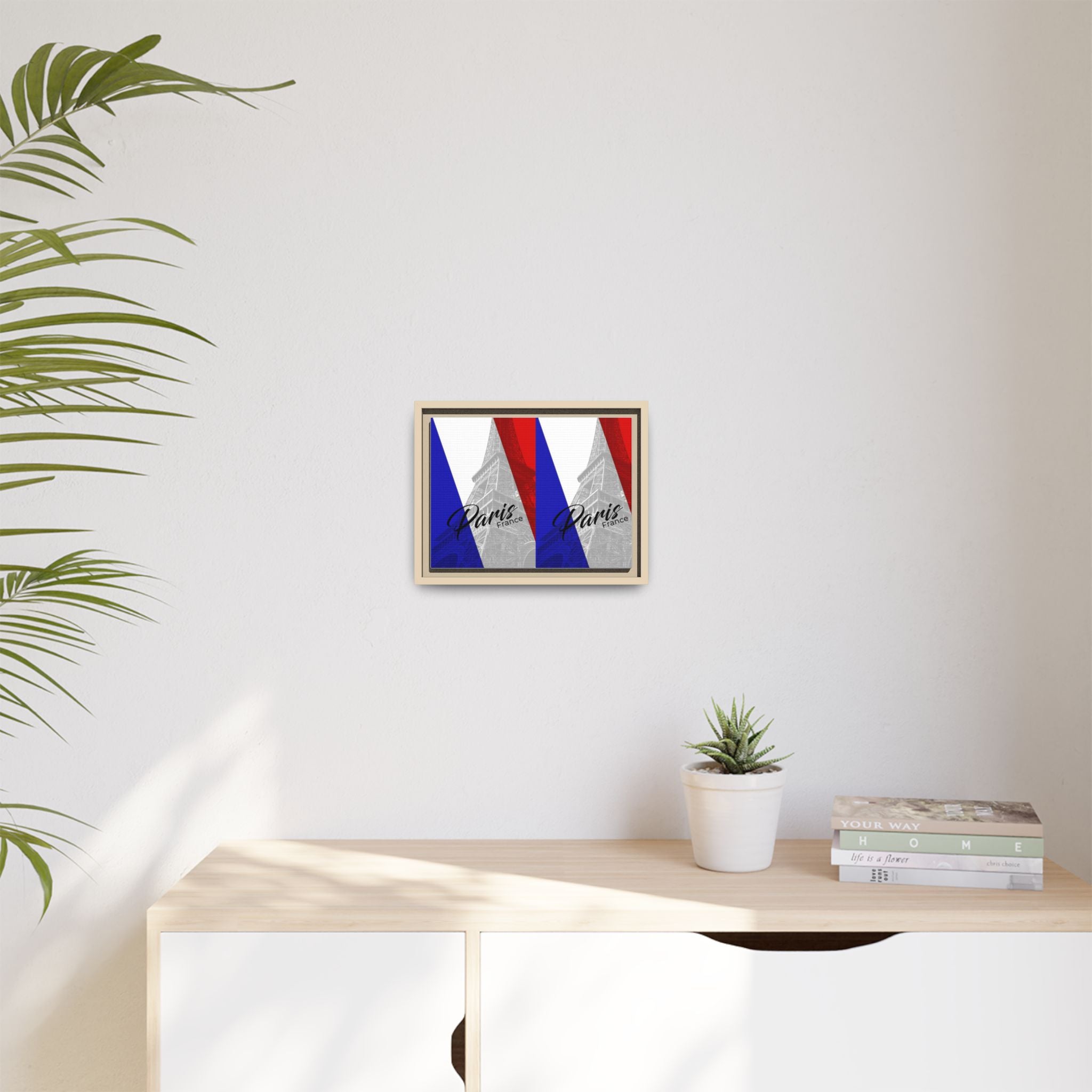Paris Eiffel Matte Canvas Framed Wall Art — French Flag Pop-Print