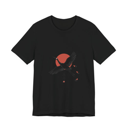 Crane Rising Sun Tee | Japanese Streetwear, Cherry Blossom Koi Aesthetic