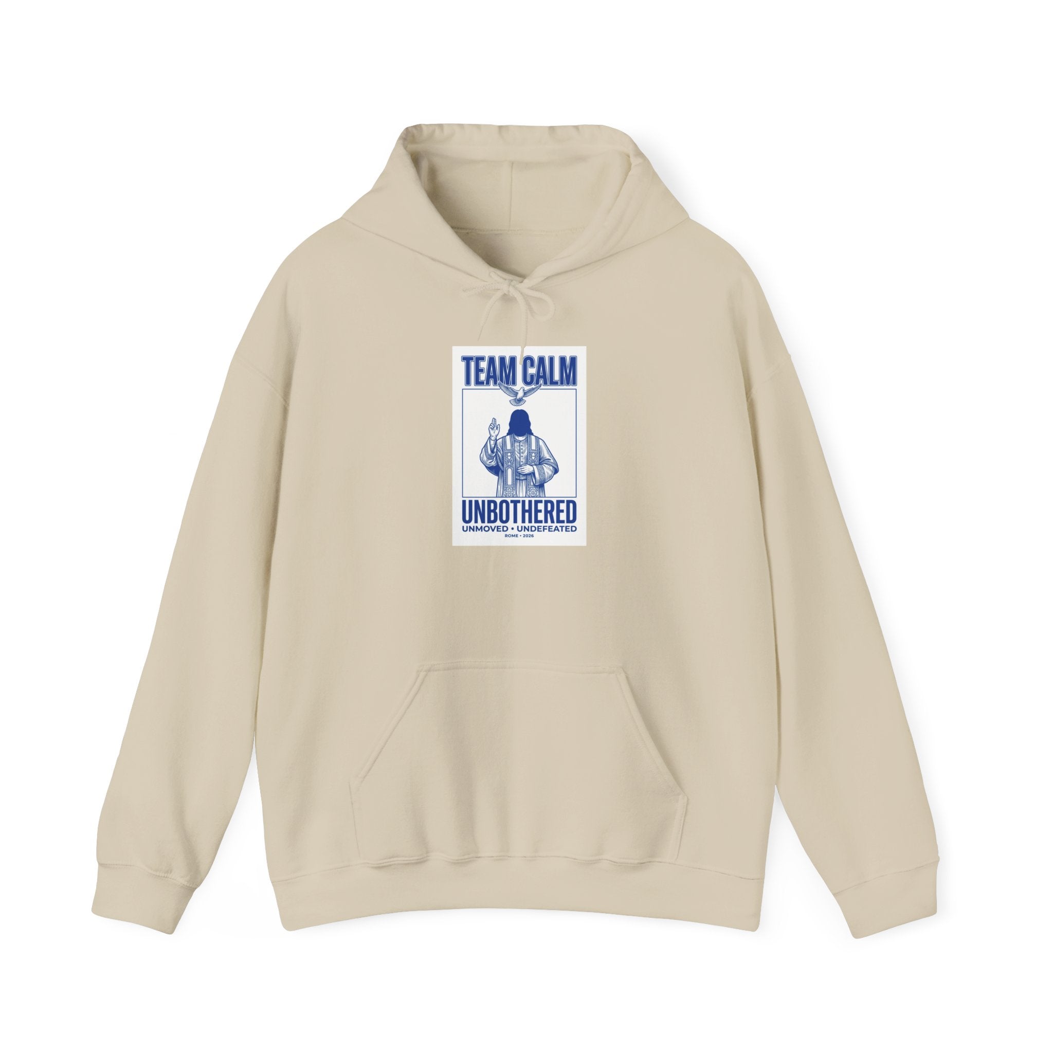 Team Calm Unbothered Hoodie | Pope‑coded Sacred Symbolism, Minimal Authority