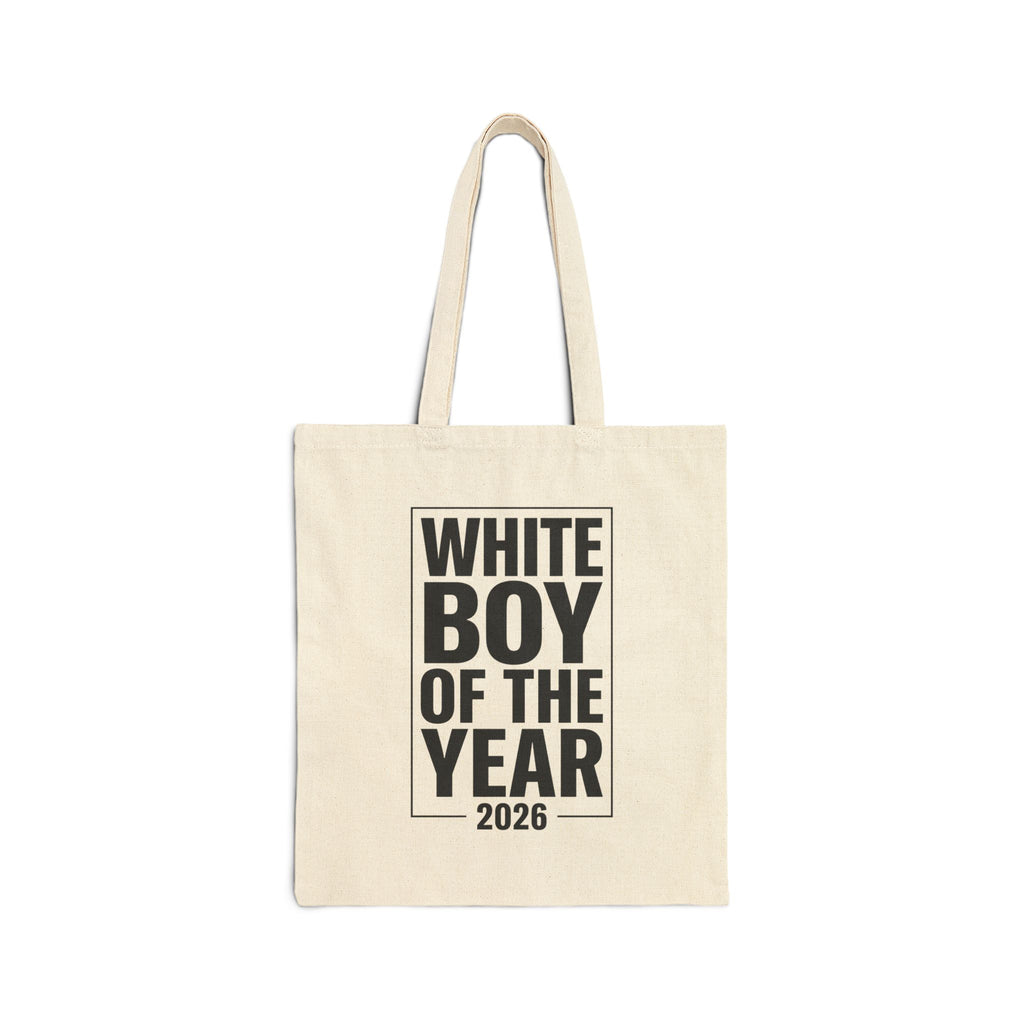 White Boy of the Year Tote | Meme Slogan Canvas, Ironic Text 2026