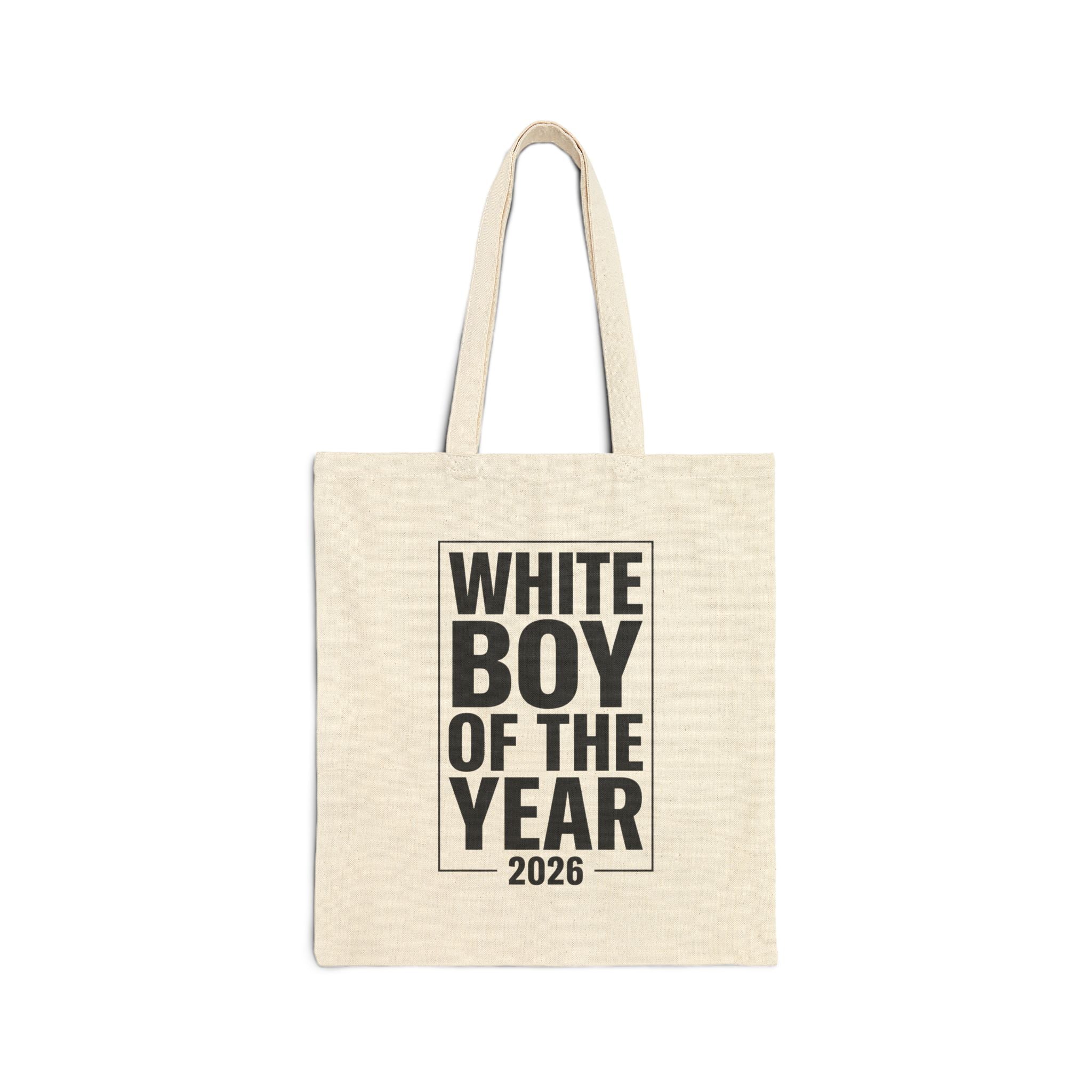 White Boy of the Year Tote | Meme Slogan Canvas, Ironic Text 2026