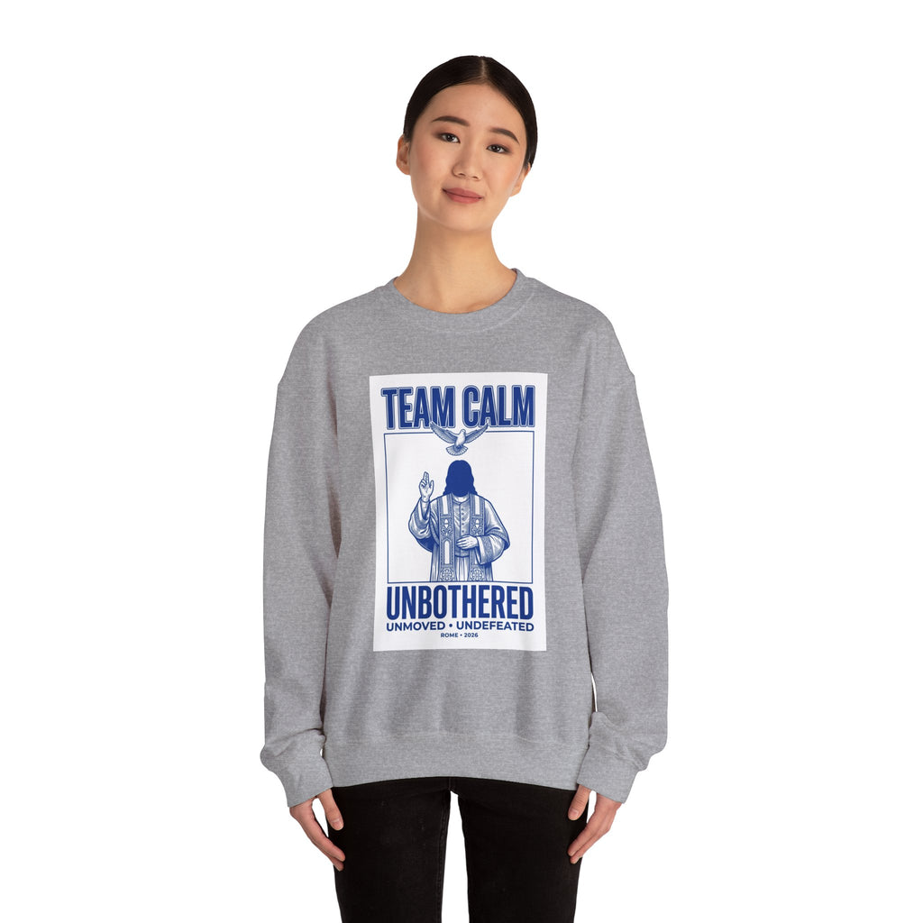 Team Calm 'Unbothered' Crewneck Sweatshirt | Pope‑coded Symbolism, Minimalist Religious Graphic