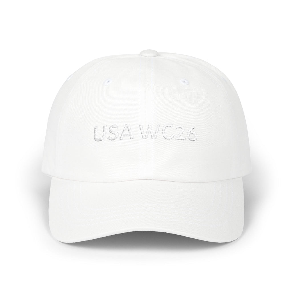 USA WC26 Embroidered Dad Cap — Minimalist White Baseball Hat