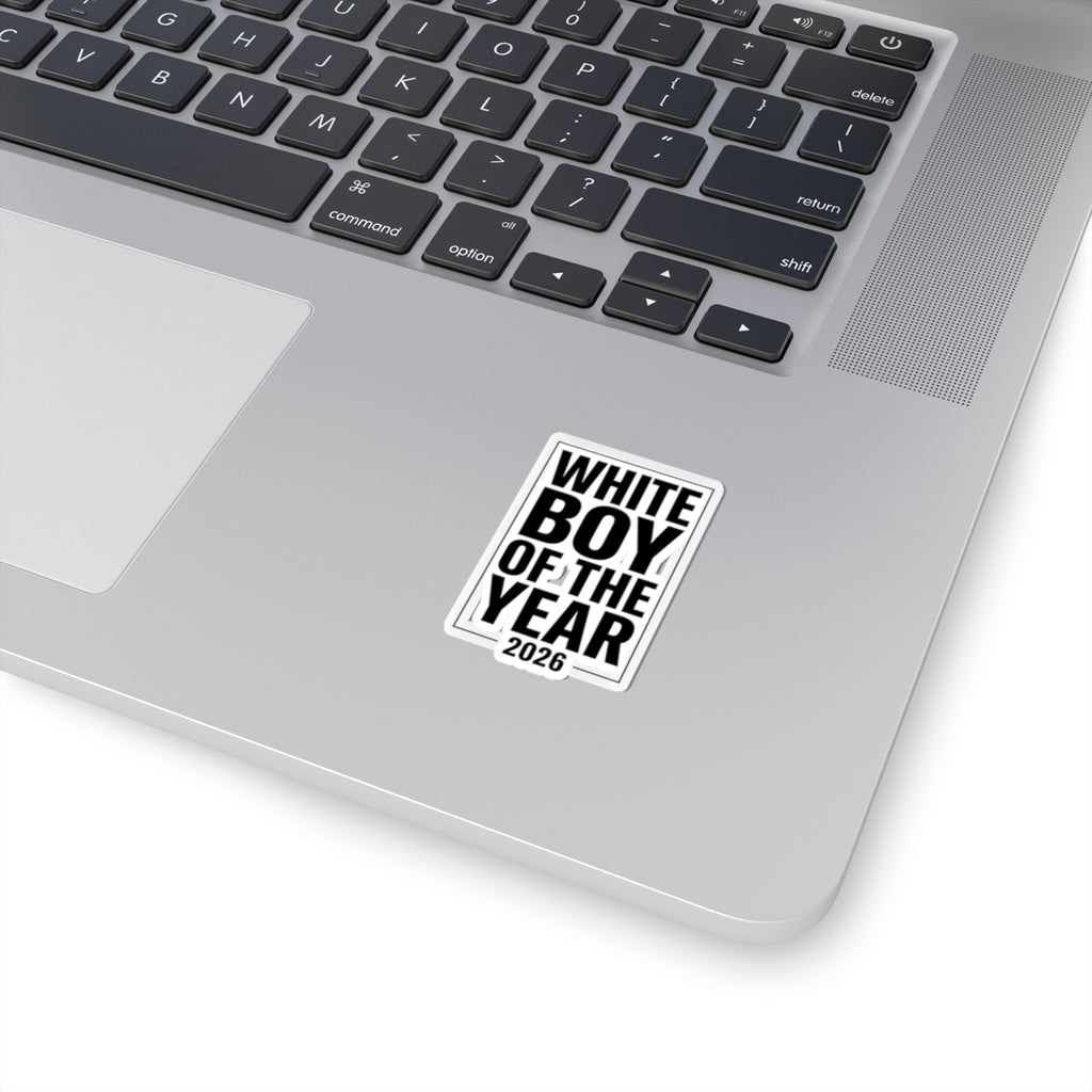 White Boy of the Year sticker, Meme Sticker, Bold Black Text Kiss-Cut