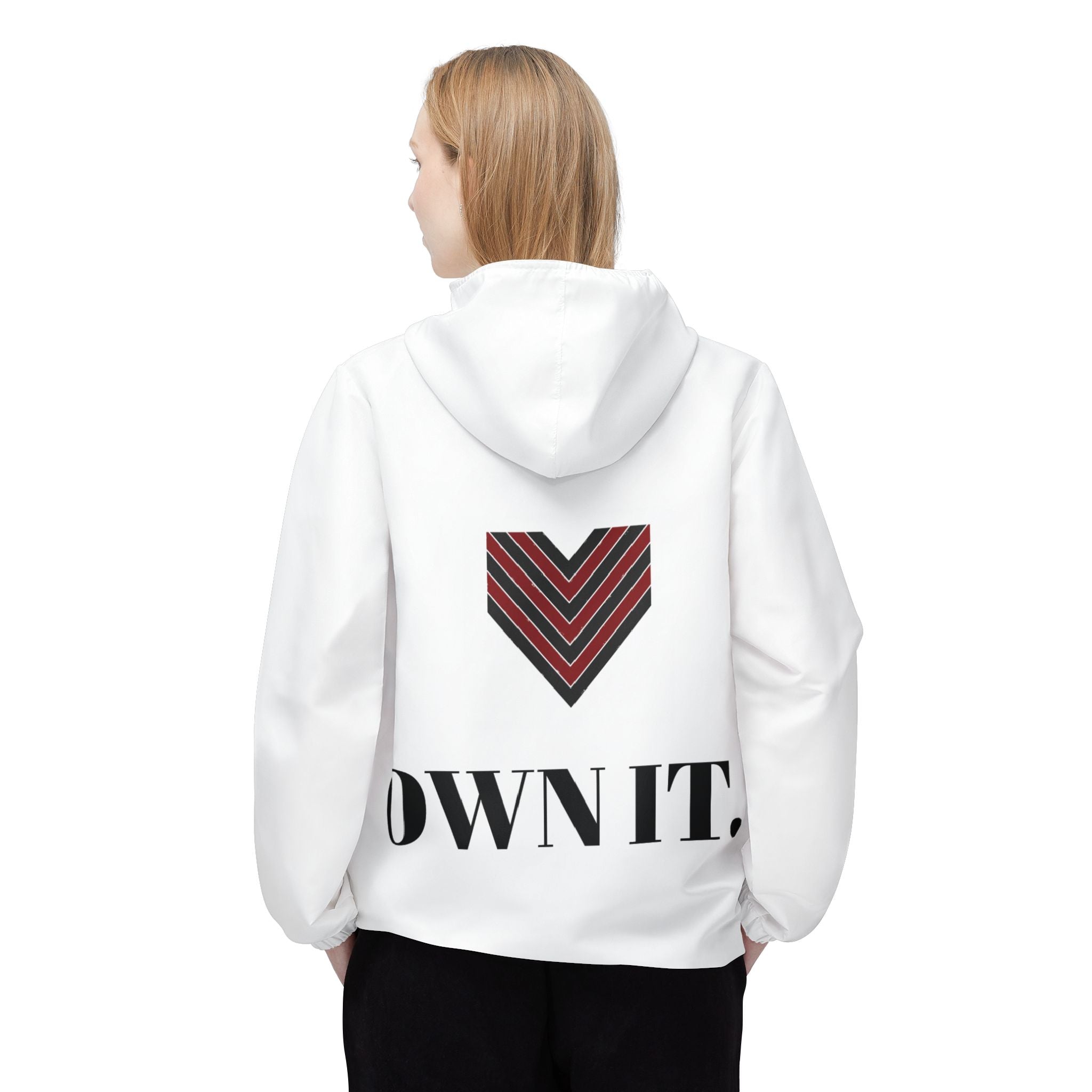 Own It Windbreaker Jacket — Minimal Crest Zip-Up Hooded Windbreaker