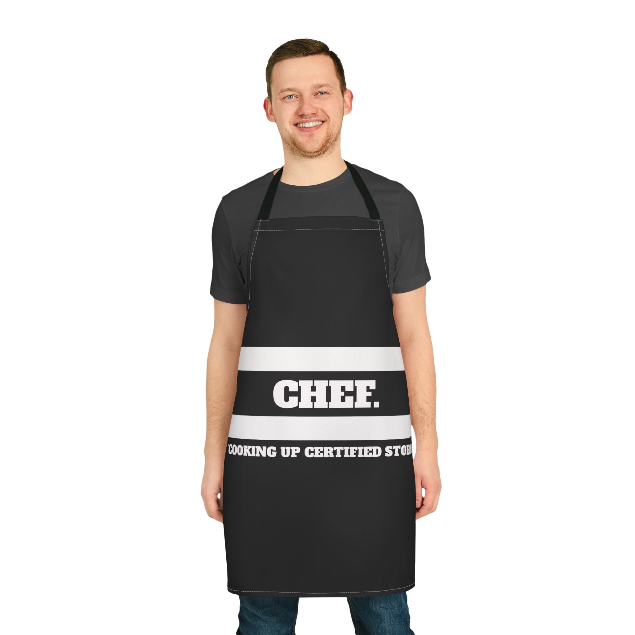 Chef Apron — "Cooking Up Certified Storms" Black Kitchen Apron