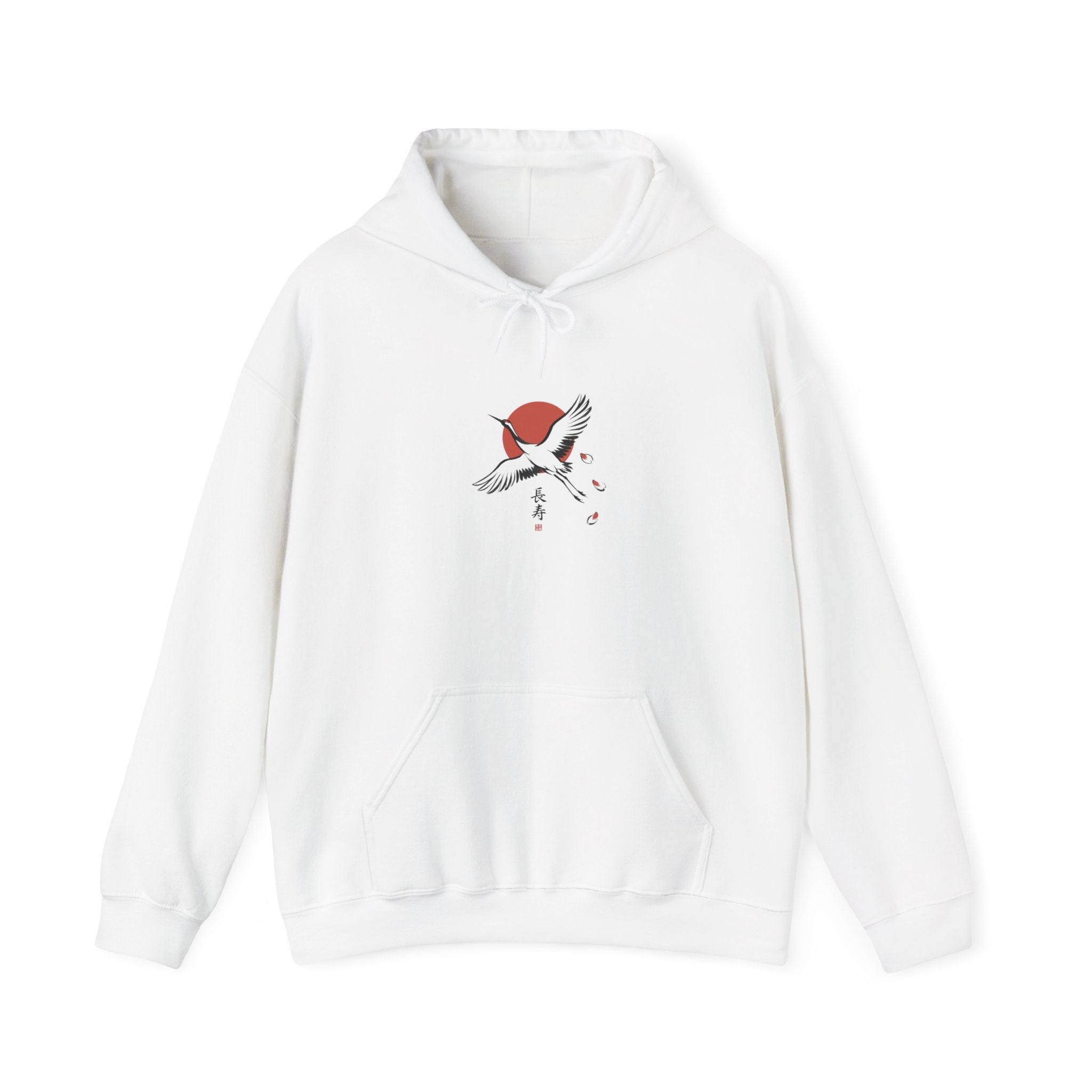 Cranes & Rising Sun Hoodie | Japanese streetwear, kanji, cherry blossom graphic