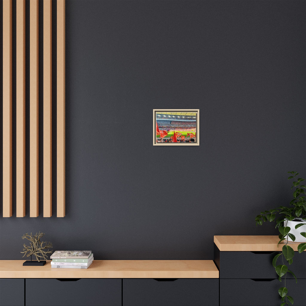Stadium Fans Matte Framed Canvas — Soccer Crowd with Red Flags Wall Art