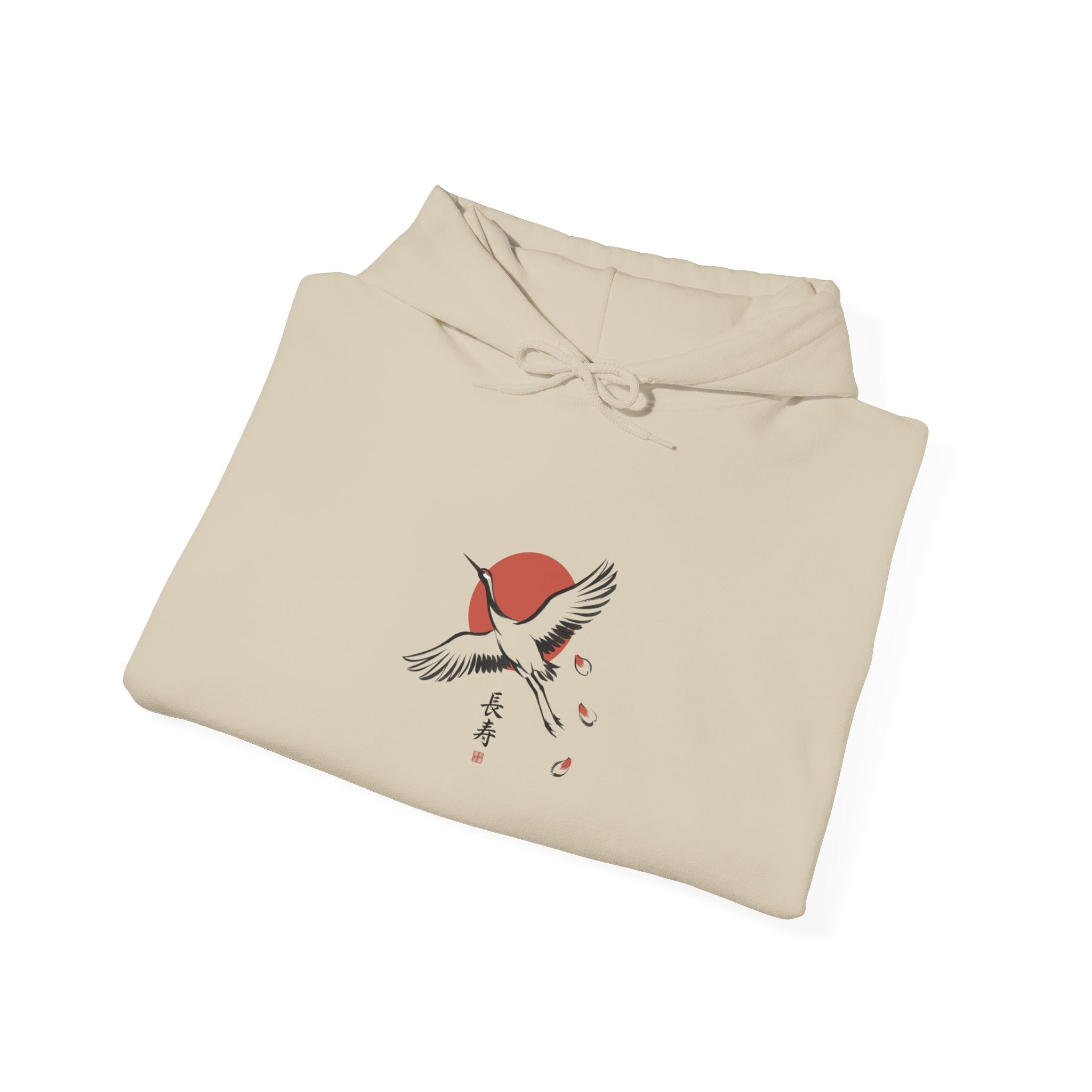 Cranes & Rising Sun Hoodie | Japanese streetwear, kanji, cherry blossom graphic