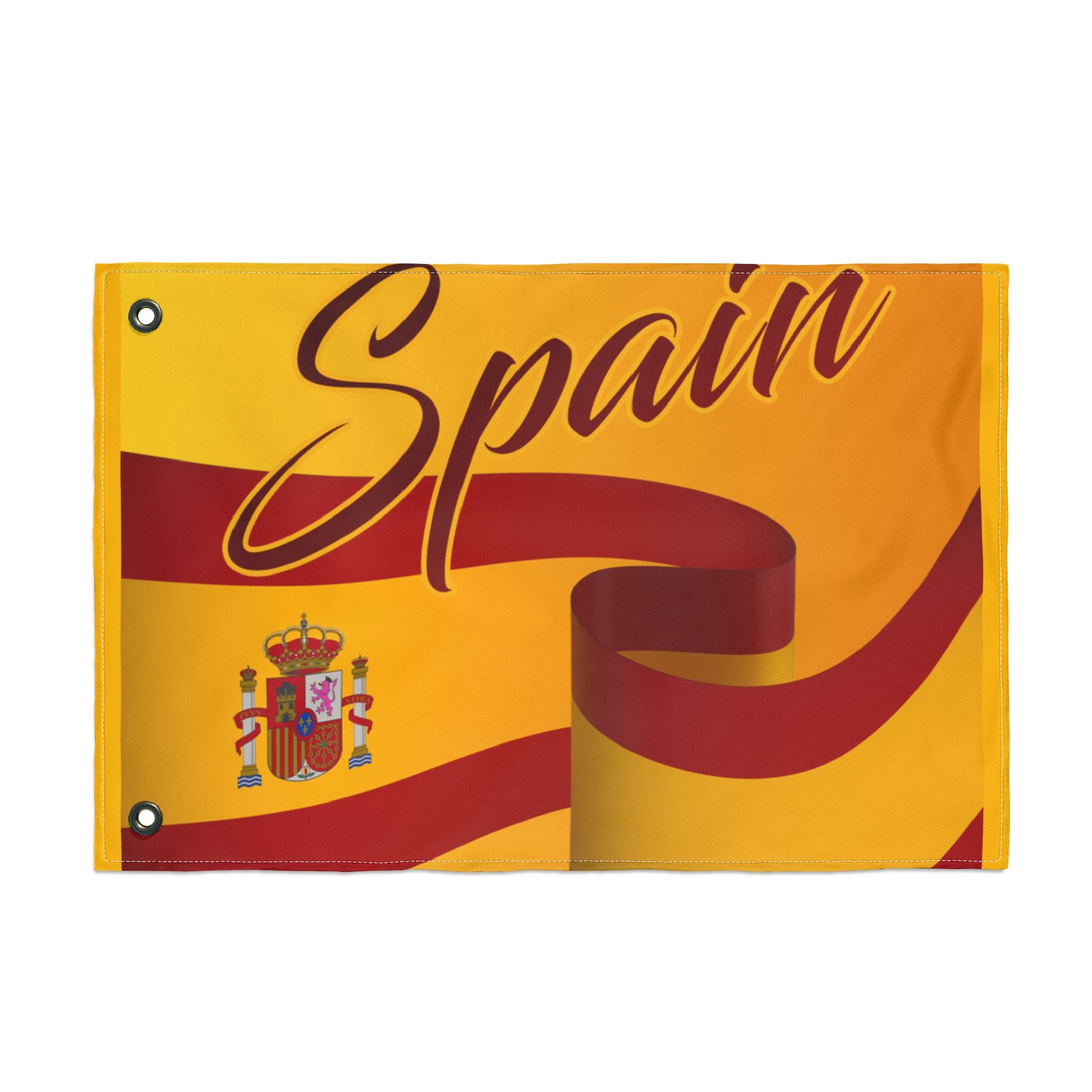 Spain Double-Sided Flag - Spanish Crest & Ribbon Outdoor Banner
