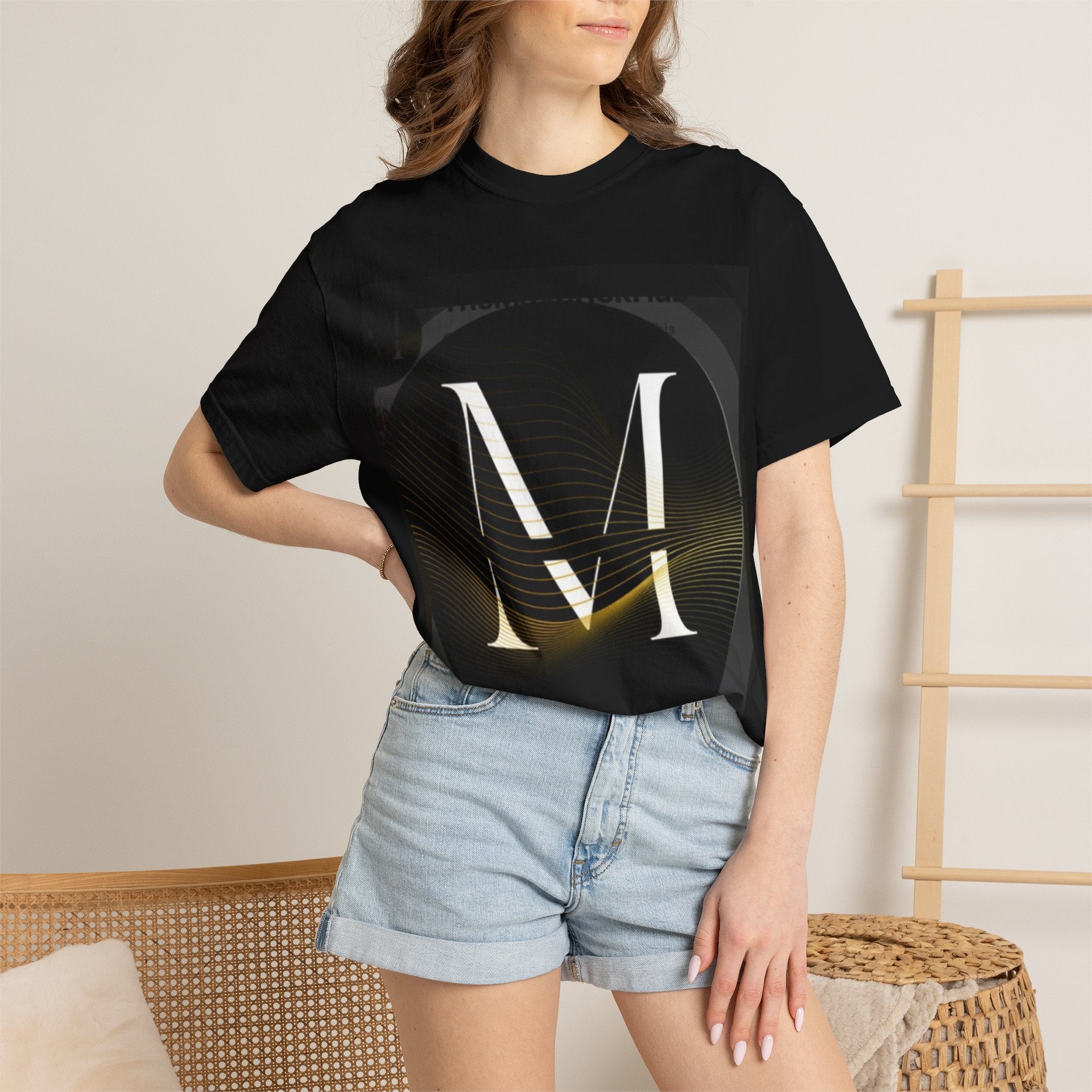 Monogram M T‑Shirt — Elegant Gold Letter M Graphic Tee