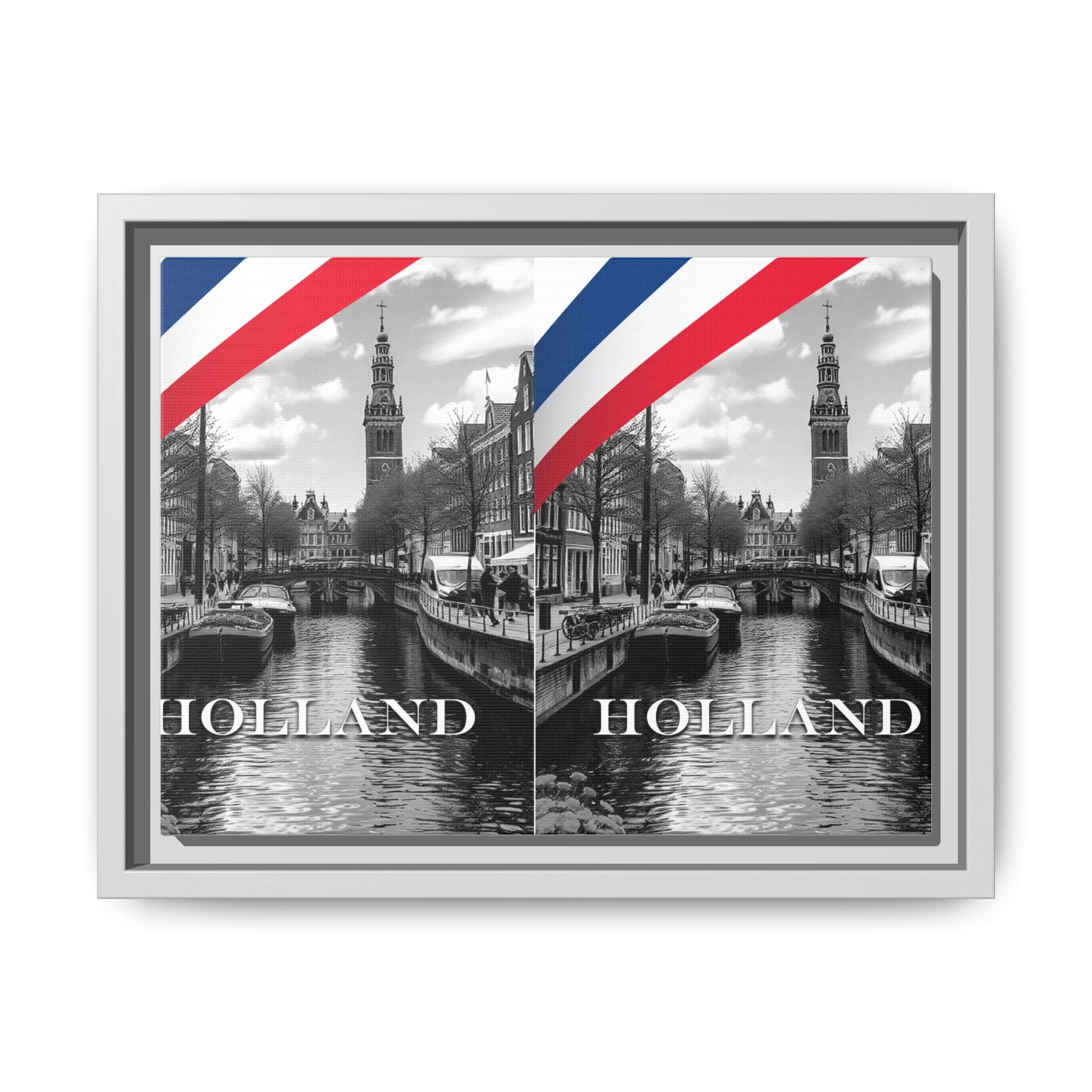 Holland Canal Framed Canvas Print — Dutch Flag Travel Wall Art