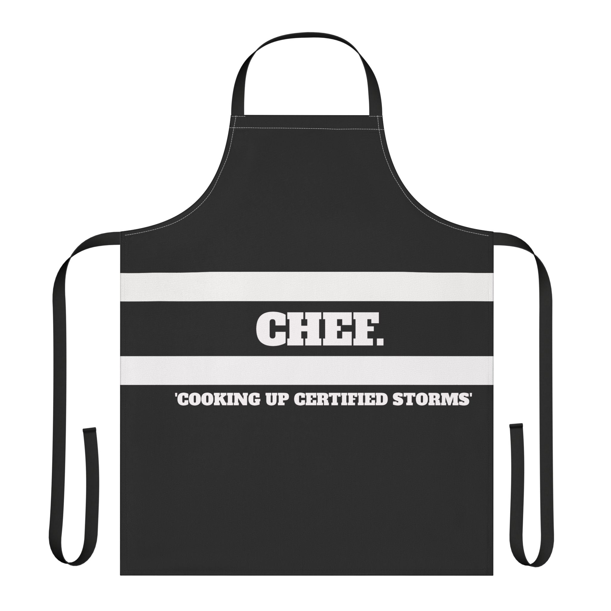 Chef Apron — "Cooking Up Certified Storms" Black Kitchen Apron