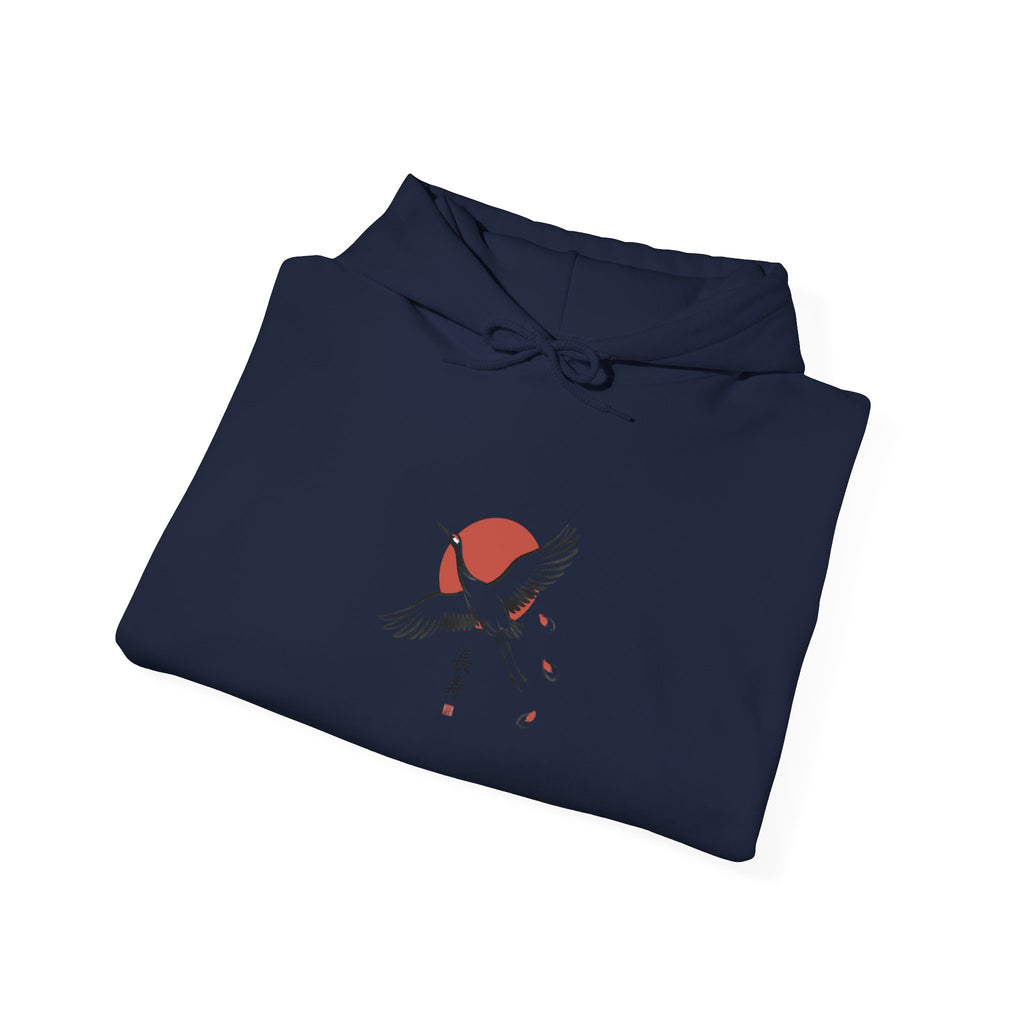 Cranes & Rising Sun Hoodie | Japanese streetwear, kanji, cherry blossom graphic