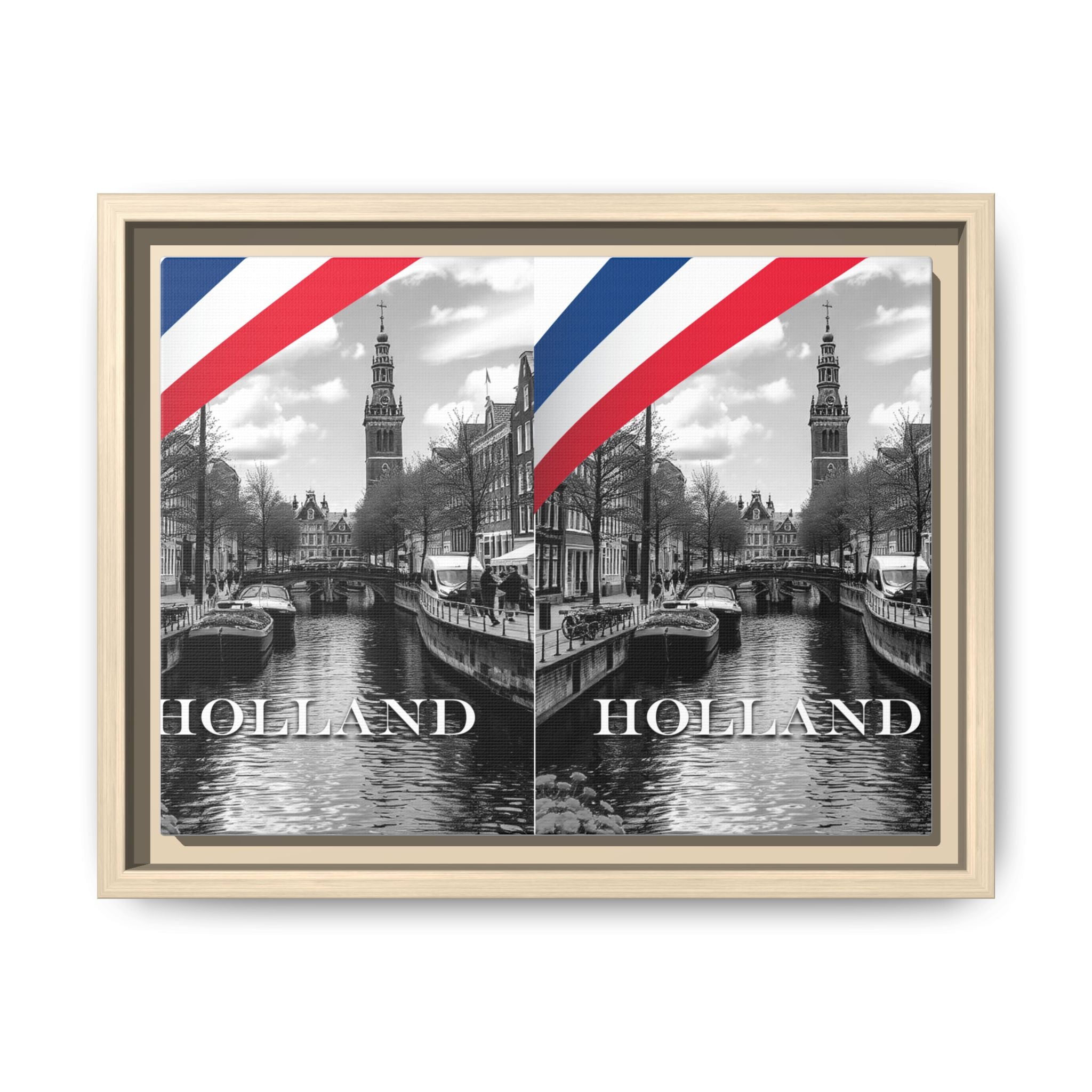 Holland Canal Framed Canvas Print — Dutch Flag Travel Wall Art