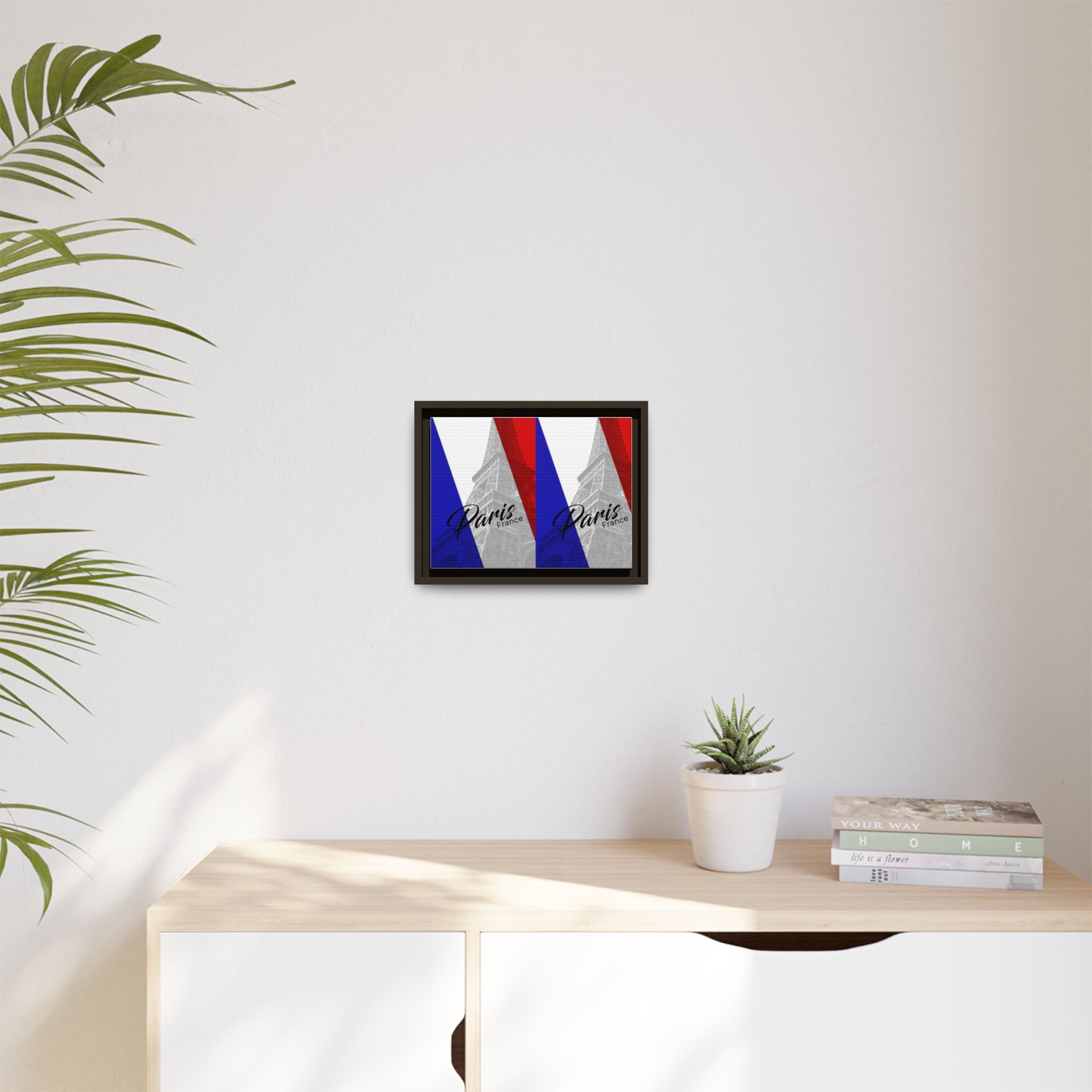 Paris Eiffel Matte Canvas Framed Wall Art — French Flag Pop-Print