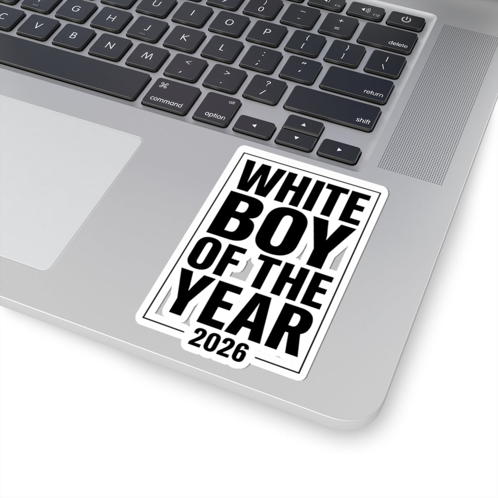 White Boy of the Year sticker, Meme Sticker, Bold Black Text Kiss-Cut