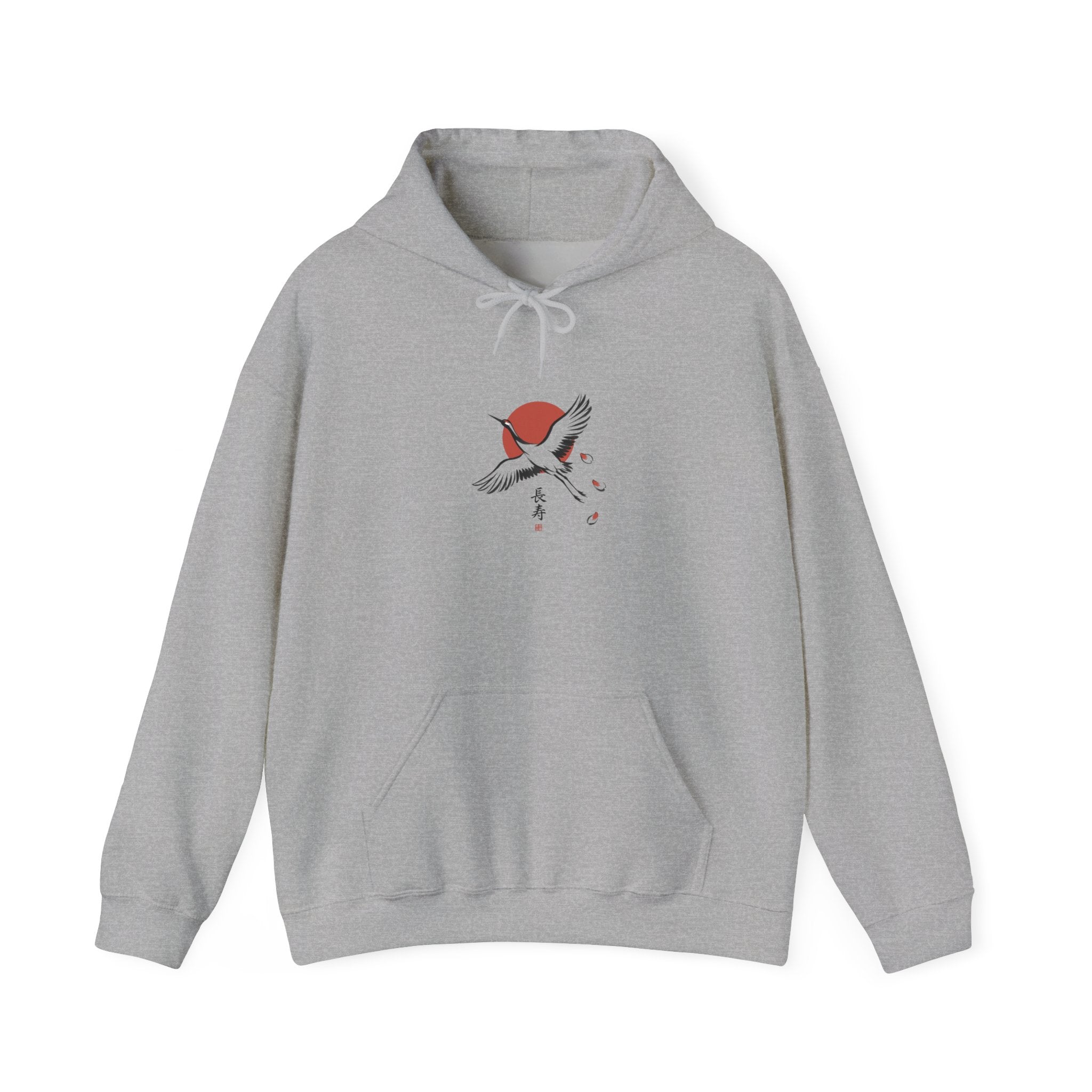 Cranes & Rising Sun Hoodie | Japanese streetwear, kanji, cherry blossom graphic